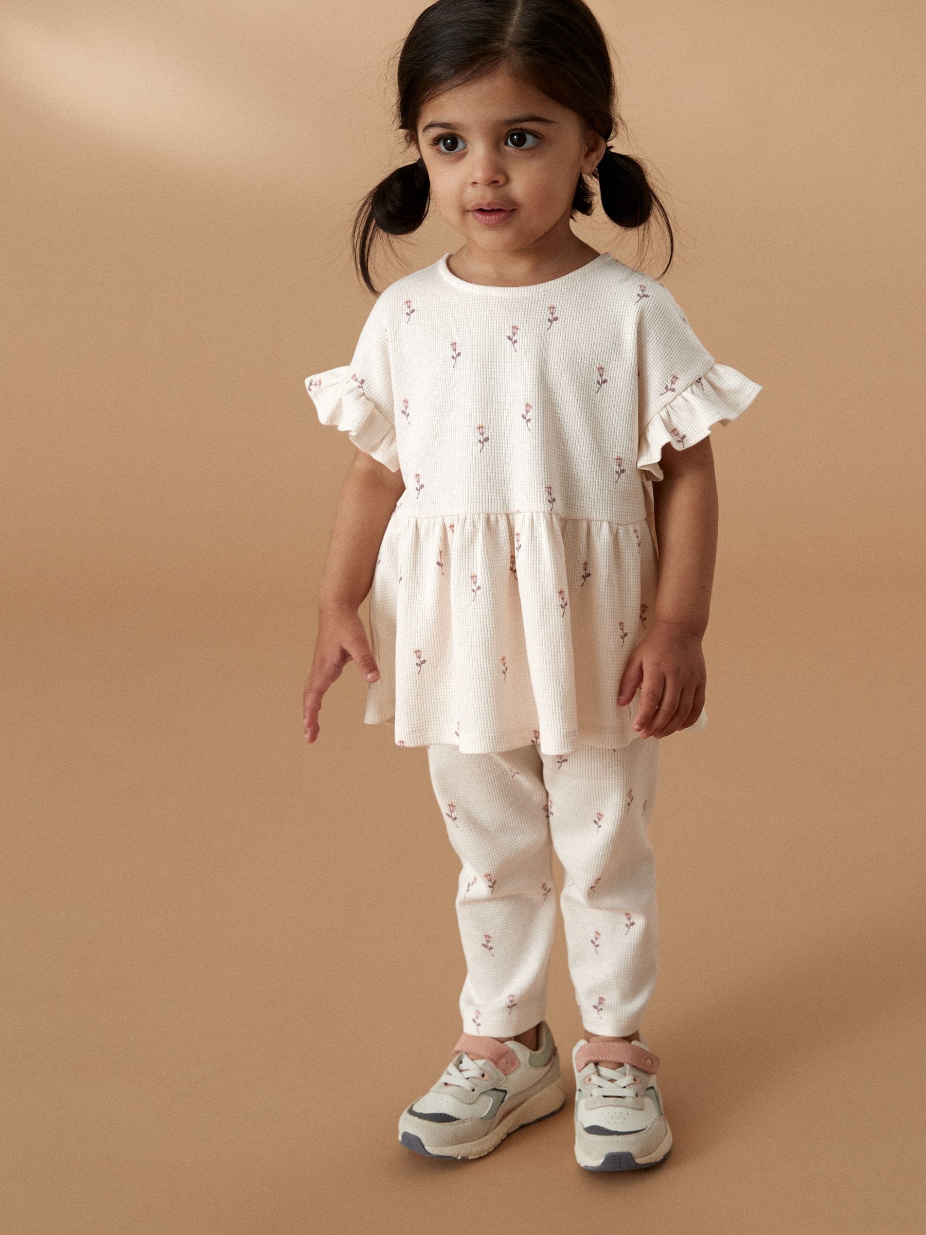 Buy Ecru Ditsy Floral Short Sleeve Ruffle Top and Leggings Set 3mths 7yrs from Next Luxembourg