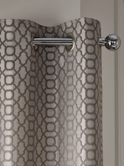Silver Grey Next Woven Geometric Eyelet Lined Curtains - Image 1 of 5