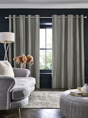 Silver Grey Next Woven Geometric Eyelet Lined Curtains - Image 3 of 5