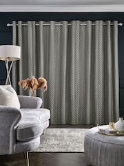 Silver Grey Next Woven Geometric Eyelet Lined Curtains - Image 4 of 5