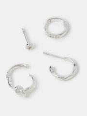 Accessorize 925 Sterling Silver Knot Stud & Hoop Earrings 4-Pack - Image 1 of 2