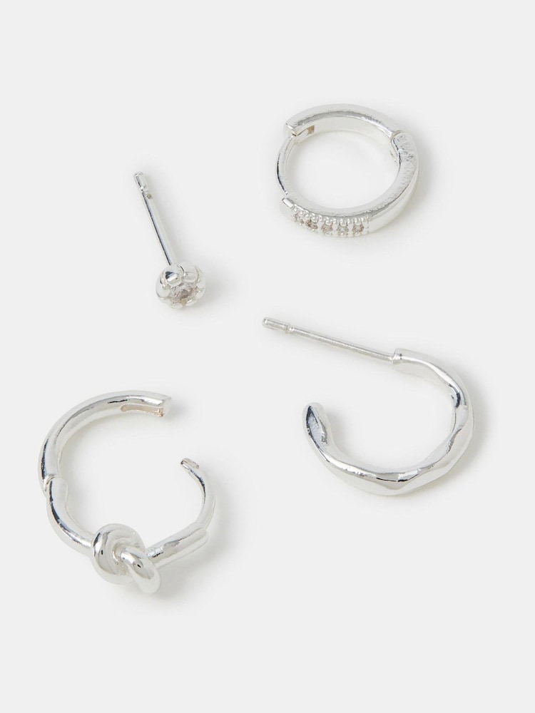 Accessorize 925 Sterling Silver Knot Stud & Hoop Earrings 4-Pack - Image 1 of 2 Accessorize 925 Sterling Silver Knot Stud & Hoop Earrings 4-Pack - Image 1 of 2