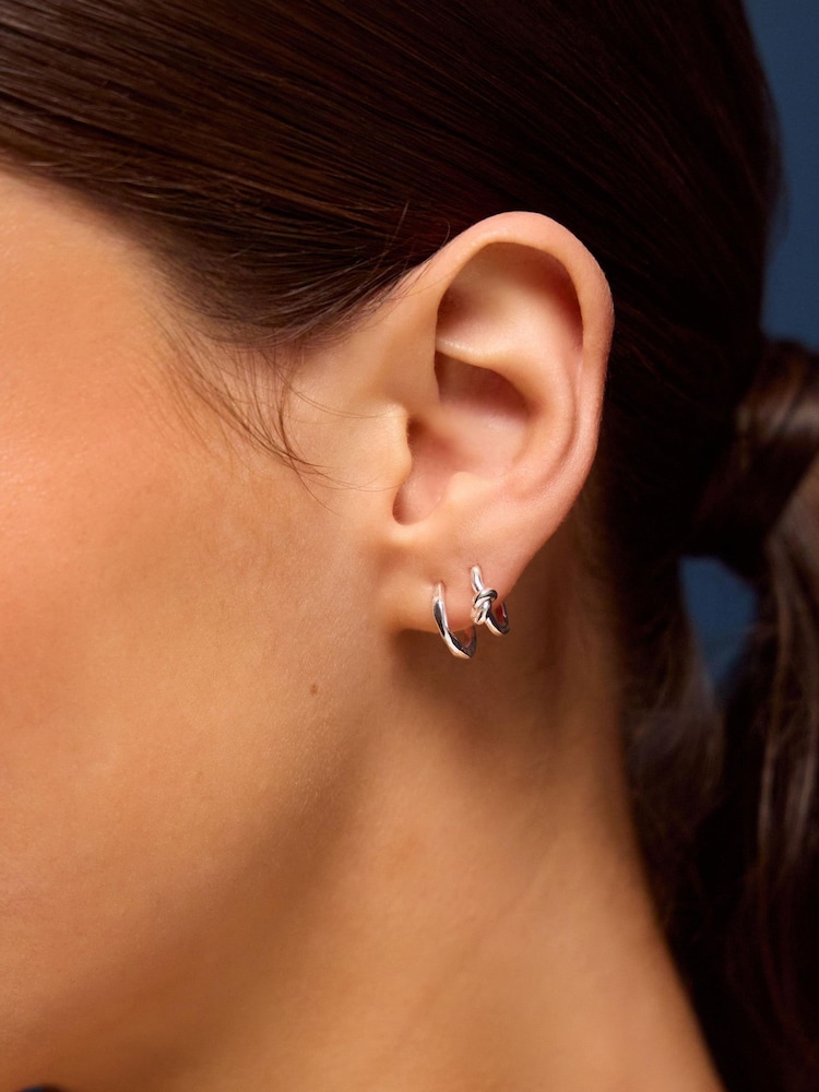 Accessorize 925 Sterling Silver Knot Stud & Hoop Earrings 4-Pack - Image 2 of 2 Accessorize 925 Sterling Silver Knot Stud & Hoop Earrings 4-Pack - Image 2 of 2