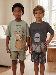 Vanilla Underground Grey Star Wars Mandalorian and Grogu Multi-Pack of 2 Short Sleeve Short Leg Pyjamas Set - Image 1 of 8