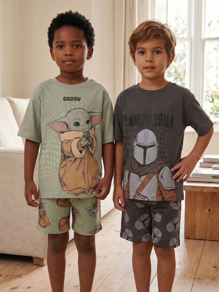 Vanilla Underground Grey Star Wars Mandalorian and Grogu Multi-Pack of 2 Short Sleeve Short Leg Pyjamas Set - Image 1 of 8
