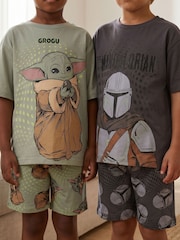 Vanilla Underground Grey Star Wars Mandalorian and Grogu Multi-Pack of 2 Short Sleeve Short Leg Pyjamas Set - Image 2 of 8