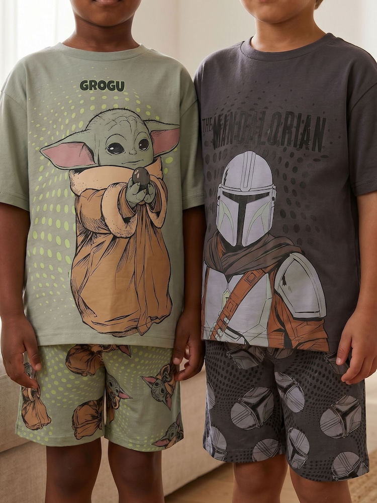 Vanilla Underground Grey Star Wars Mandalorian and Grogu Multi-Pack of 2 Short Sleeve Short Leg Pyjamas Set - Image 2 of 8