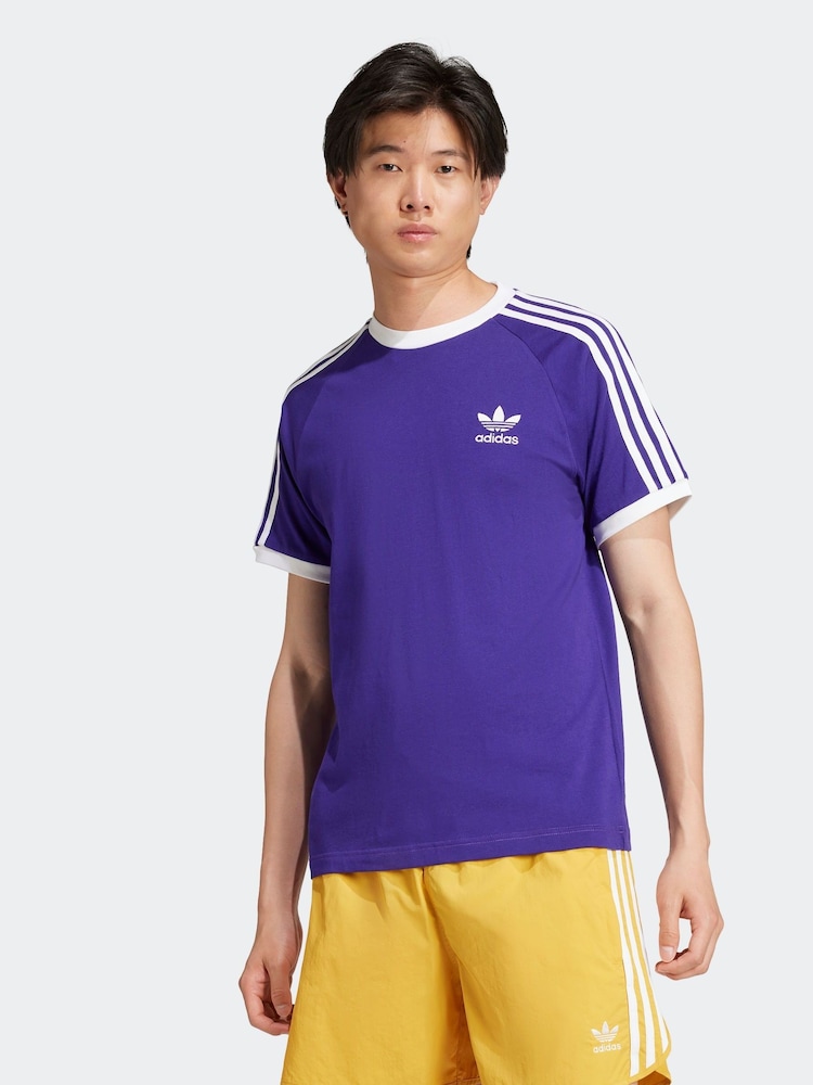 adidas Purple Adicolor Classics 3-Stripes 100% Cotton T-Shirt - Image 1 of 6 adidas Purple Adicolor Classics 3-Stripes 100% Cotton T-Shirt - Image 1 of 6