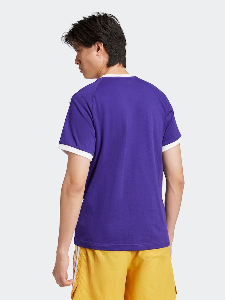 adidas Purple Adicolor Classics 3-Stripes 100% Cotton T-Shirt - Image 2 of 6 adidas Purple Adicolor Classics 3-Stripes 100% Cotton T-Shirt - Image 2 of 6