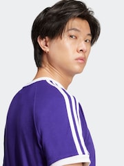 adidas Purple Adicolor Classics 3-Stripes 100% Cotton T-Shirt - Image 4 of 6