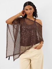 Accessorize Brown Sheer Sequin Poncho - Image 1 of 3
