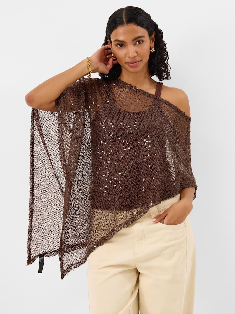 Accessorize Brown Sheer Sequin Poncho - Image 1 of 3 Accessorize Brown Sheer Sequin Poncho - Image 1 of 3