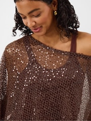 Accessorize Brown Sheer Sequin Poncho - Image 2 of 3
