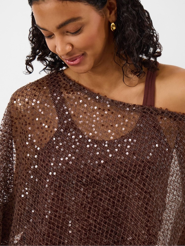 Accessorize Brown Sheer Sequin Poncho - Image 2 of 3 Accessorize Brown Sheer Sequin Poncho - Image 2 of 3
