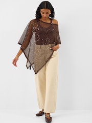 Accessorize Brown Sheer Sequin Poncho - Image 3 of 3