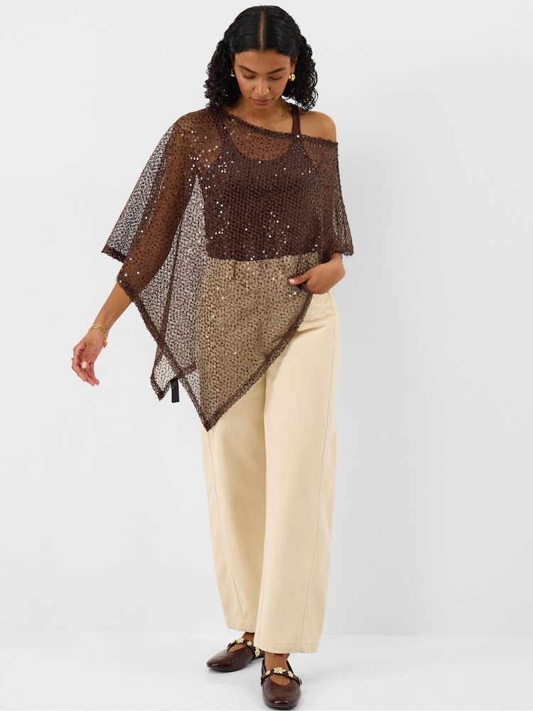 Accessorize Brown Sheer Sequin Poncho - Image 3 of 3 Accessorize Brown Sheer Sequin Poncho - Image 3 of 3