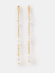 Accessorize Gold Plated 14ct Pearl Chain Drop Earrings - Image 1 of 2