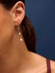 Accessorize Gold Plated 14ct Pearl Chain Drop Earrings - Image 2 of 2