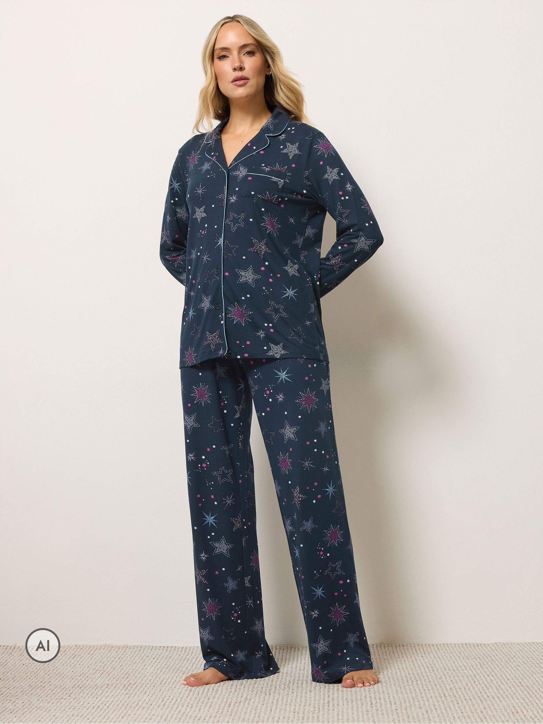 Long Tall Sally Women's Blue Star Print Soft Touch Pyjamas Set