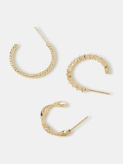 Accessorize Gold Tone 14ct Twist Hoop Earrings 3-Pack - Image 1 of 2