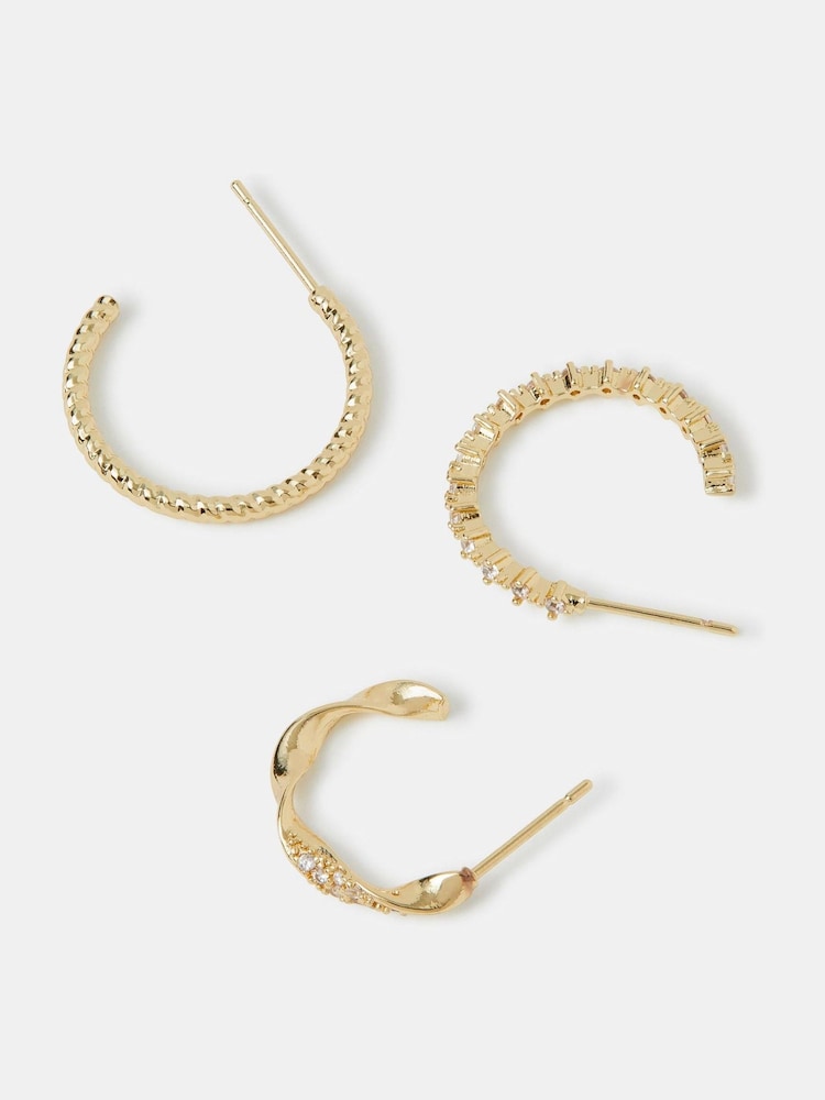 Accessorize Gold Tone 14ct Twist Hoop Earrings 3-Pack - Image 1 of 2