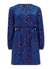 Pour Moi Blue Fuller Bust Millie Faux Wrap Woven Satin Dress - Image 3 of 4