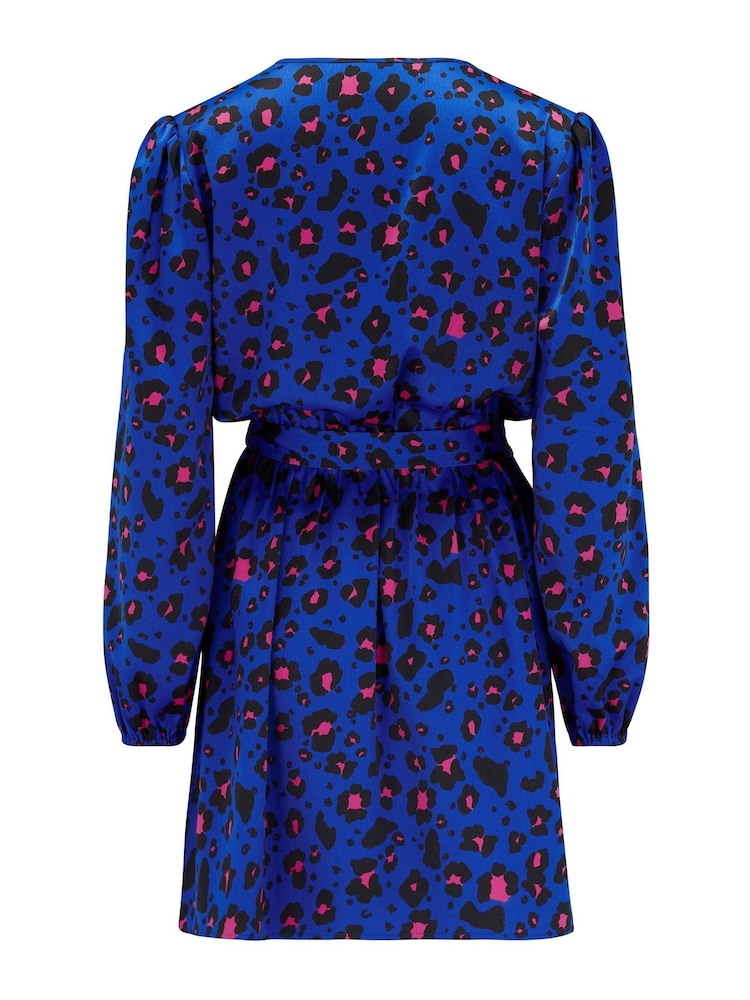 Pour Moi Blue Fuller Bust Millie Faux Wrap Woven Satin Dress - Image 4 of 4