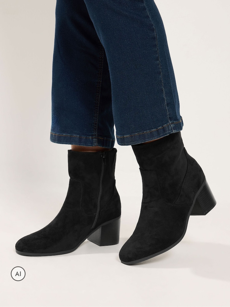 Yours Curve Black Wide Fit Square Heel Ankle Boots - Image 1 of 5