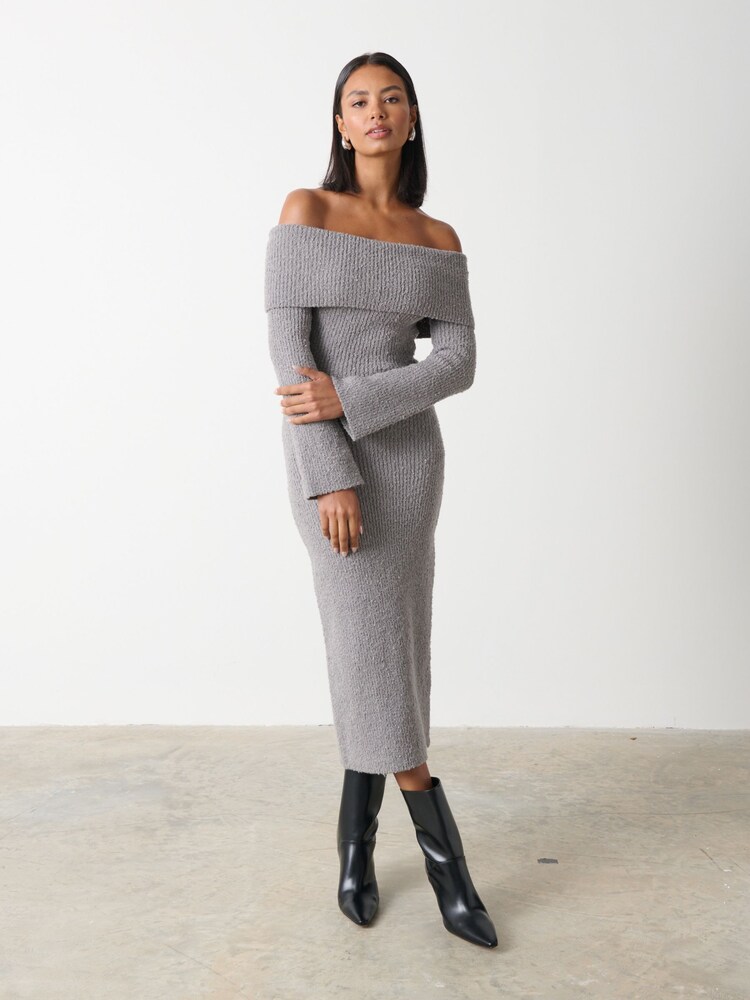 Pretty Lavish Grey Elodie Textured Knitted Jumper Dress - Image 3 of 3