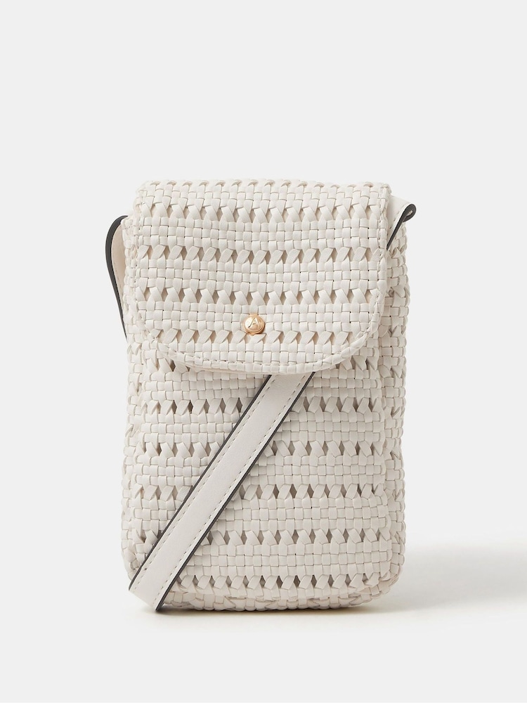 Accessorize White Woven Phone Bag - Image 1 of 3 Accessorize White Woven Phone Bag - Image 1 of 3