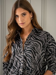 Pour Moi Black Rena Satin Oversized Long Sleeve Shirt - Image 2 of 4