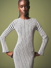 Black/White Monochrome Striped Ribbed Maxi Dress - Image 1 of 8