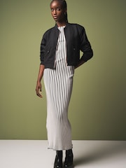 Black/White Monochrome Striped Ribbed Maxi Dress - Image 3 of 8