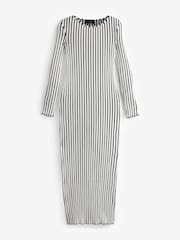 Black/White Monochrome Striped Ribbed Maxi Dress - Image 6 of 8