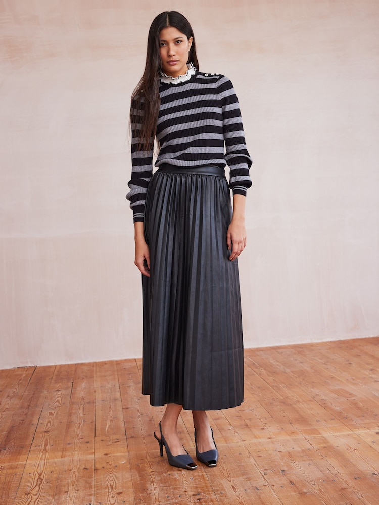 Black/Grey Pie Collar High Neck Stripe Jumper - Image 2 of 6