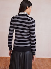 Black/Grey Pie Collar High Neck Stripe Jumper - Image 3 of 6