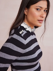 Black/Grey Pie Collar High Neck Stripe Jumper - Image 4 of 6