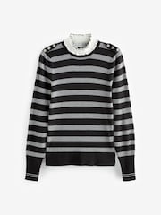 Black/Grey Pie Collar High Neck Stripe Jumper - Image 5 of 6