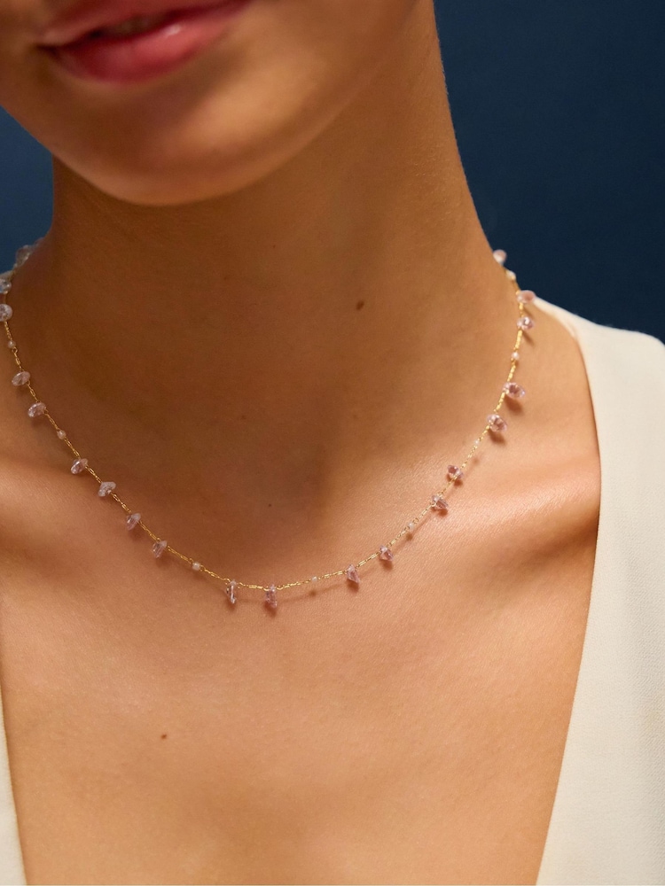 Accessorize Gold Plated 14ct Multi Stone Necklace - Image 2 of 2 Accessorize Gold Plated 14ct Multi Stone Necklace - Image 2 of 2