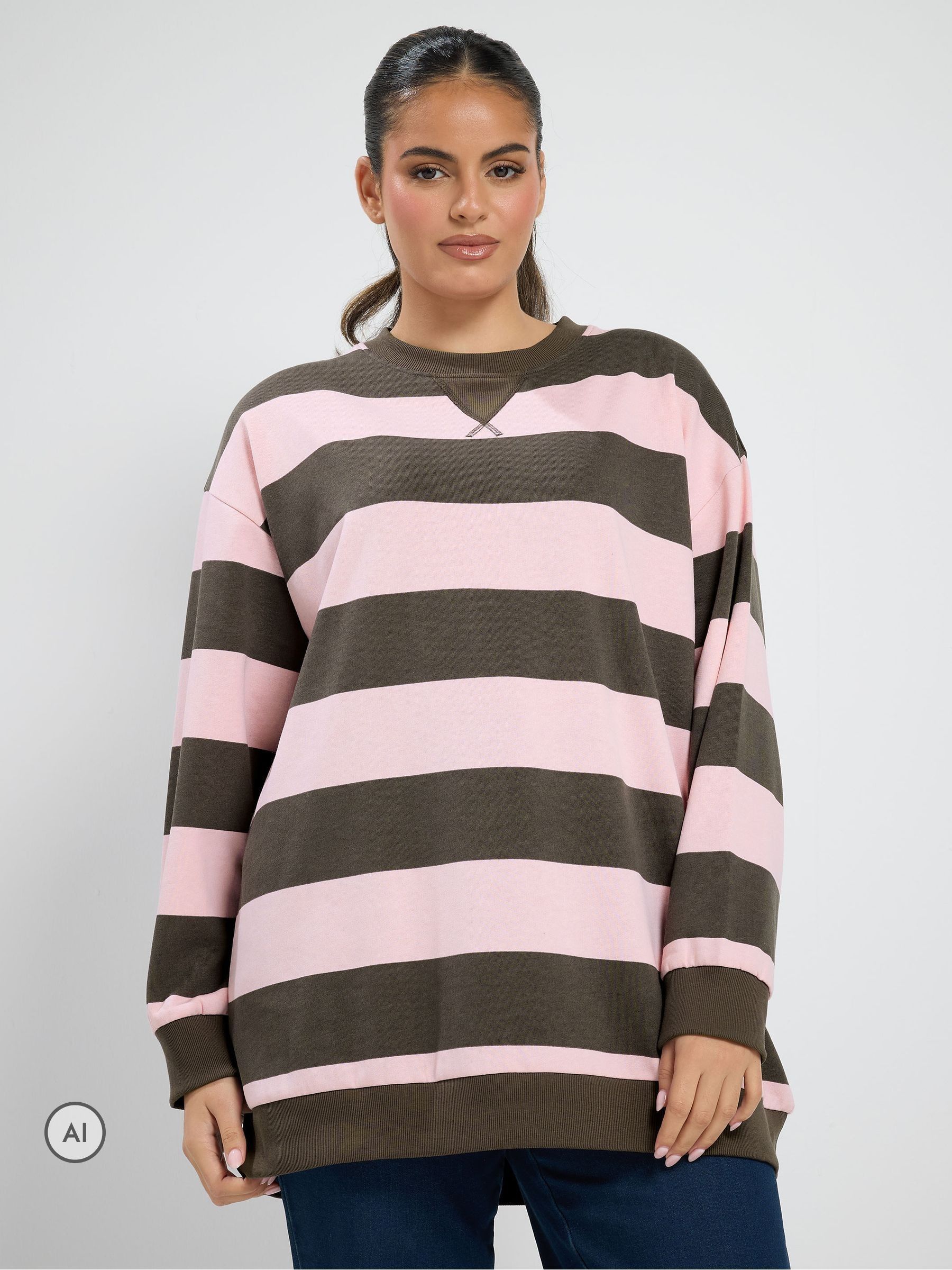 Yours Women's Chocolate Stripe Sweatshirt In Size 30-32 - Image 6