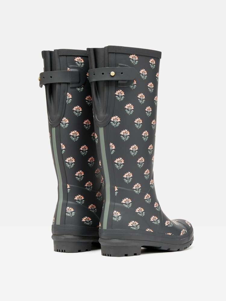 Joules Printed Grey Floral Adjustable Tall Wellies - Image 2 of 6