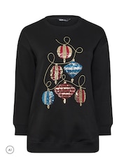 Yours Curve Black Sequin Bauble Novelty Sweatshirt - Image 4 of 6