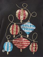 Yours Curve Black Sequin Bauble Novelty Sweatshirt - Image 6 of 6