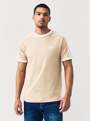 adidas Loght Brown Adicolor Classics 3-Stripes 100% Cotton T-Shirt - Image 1 of 6