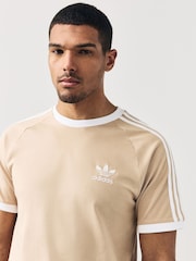 adidas Loght Brown Adicolor Classics 3-Stripes 100% Cotton T-Shirt - Image 5 of 6
