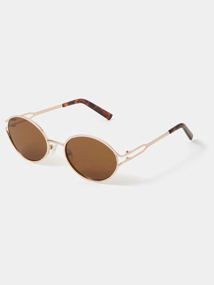 Accessorize Gold Oval Metal Sunglasses - Image 1 of 1 Accessorize Gold Oval Metal Sunglasses - Image 1 of 1