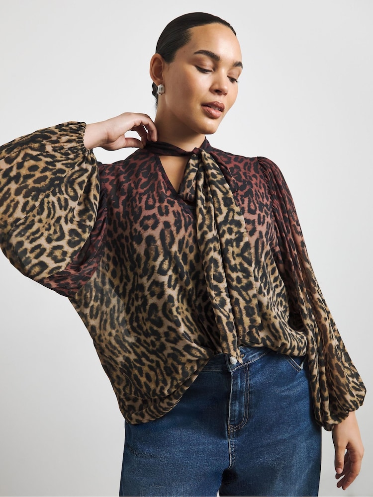 Joanna Hope Animal Joanna Hope Chiffon Tie neck Blouse - Image 1 of 4 Joanna Hope Animal Joanna Hope Chiffon Tie neck Blouse - Image 1 of 4