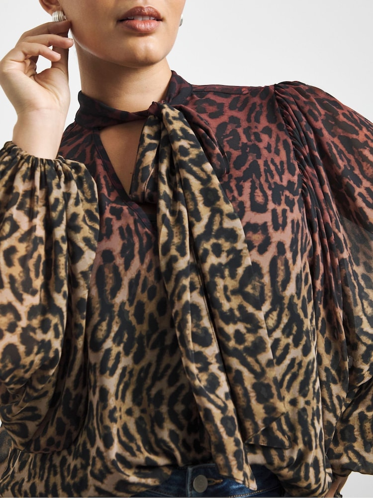 Joanna Hope Animal Joanna Hope Chiffon Tie neck Blouse - Image 4 of 4 Joanna Hope Animal Joanna Hope Chiffon Tie neck Blouse - Image 4 of 4