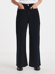 JD Williams Blue Cord Pocket Front Crop Wide Leg Jeans - Image 1 of 4