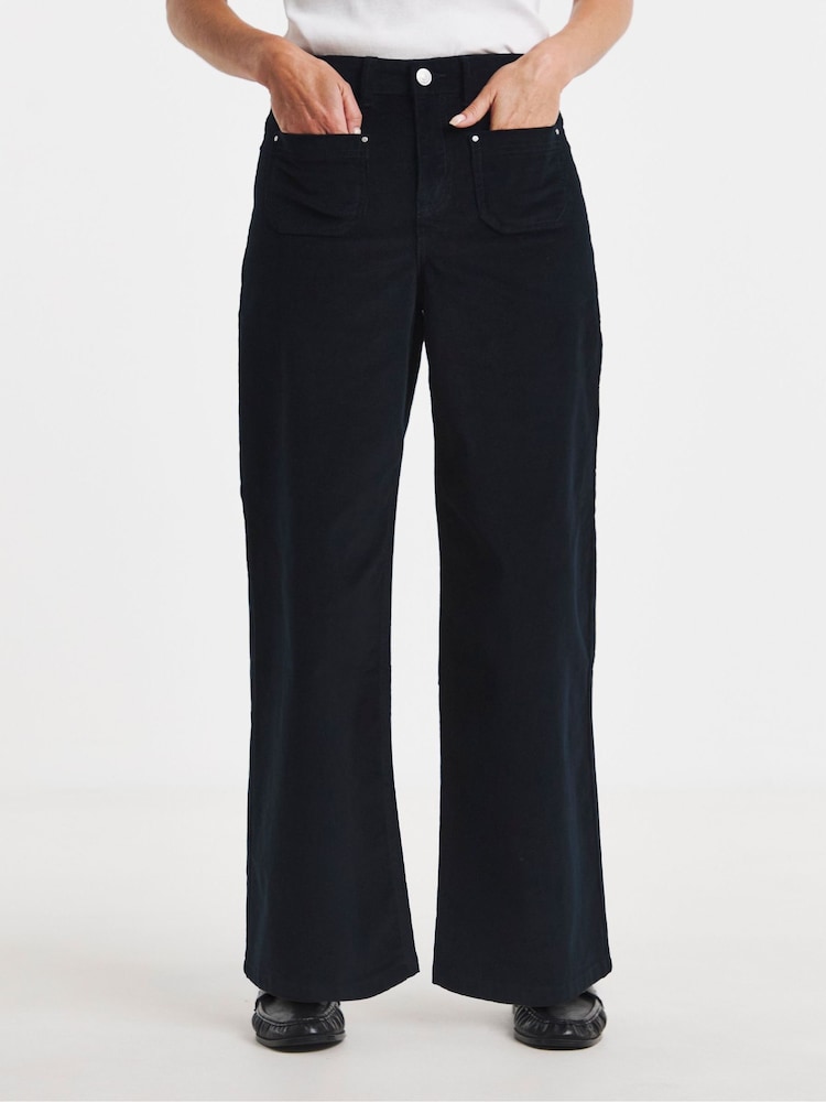 JD Williams Blue Cord Pocket Front Crop Wide Leg Jeans - Image 1 of 4 JD Williams Blue Cord Pocket Front Crop Wide Leg Jeans - Image 1 of 4